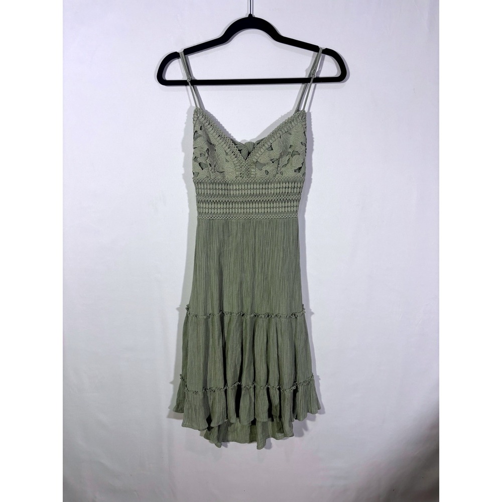 Fairy Festival Boho Crochet Lace Love Tree Tiered Mini Dress Womens Size Medium